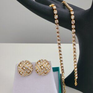 1960's Rhinestone Choker & Clip On Earring Set